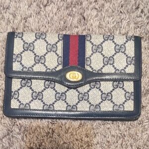 Gucci Beige and Navy Monogram Wallet